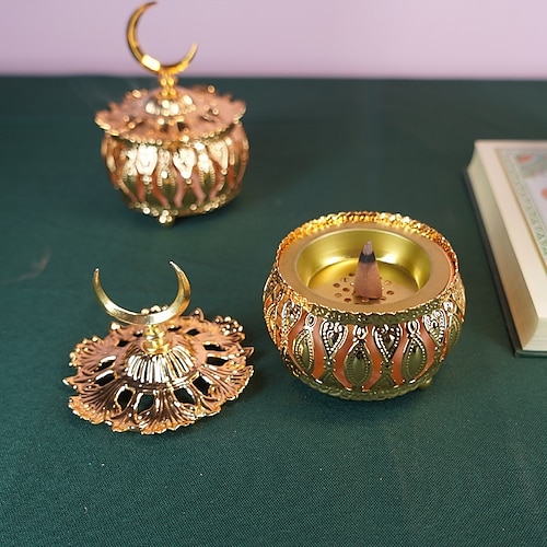 

Middle East gold incense burner handheld incense burner metal craft Ramadan ornaments sandalwood burner European lace moon decoration