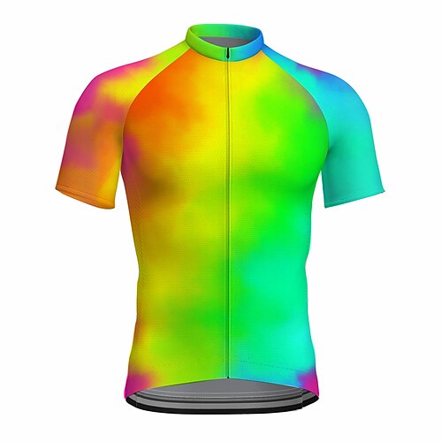 

21Grams Men's Cycling Jersey Short Sleeve Bike Top with 3 Rear Pockets Mountain Bike MTB Road Bike Cycling Breathable Quick Dry Moisture Wicking Reflective Strips Green Gradient Polyester Spandex