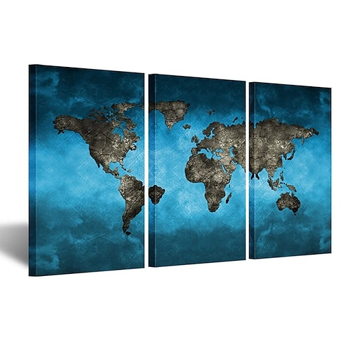 

Blue World Map Extra Large Modern Gallery Wrapped Contemporary Giclee Canvas Print Pictures Photo Paintings on Canvas Wall Art Work Ready to Hang for Living Room Decor
