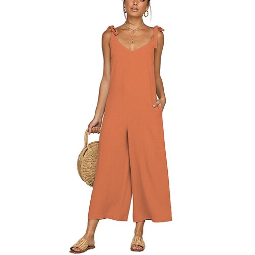 

Damen Jumpsuit Kordelzug Feste Farbe V Ausschnitt Strassenmode Casual Strasse Täglich Breites Bein Regular Fit Ärmellos Gelb Hellgrün Armeegrün S M L XL Herbst