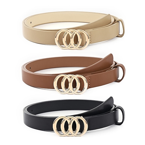 

3 PCS Women's Belt Set PU Leather O-ring Buckle Geometric Classic Cowboy Daily Multicolor