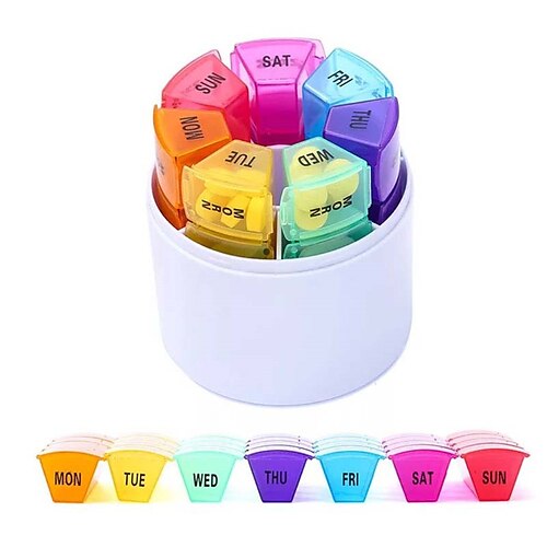 

PVC Colorful Pill Box One Week Pill Box Round Portable 28 Grid Rainbow Pill Box