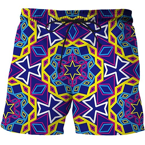 

Men's Casual Fashion Shorts Beach Shorts 3D Print Elastic Drawstring Design Knee Length Pants Daily Holiday Micro-elastic Graphic Geometry Comfort Soft Mid Waist Green Blue Brown Yellow M L XL XXL 3XL