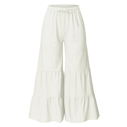 

Women's Plus Size Wide Leg Chinos Drawstring Solid Color Casual Streetwear Casual Daily Natural Full Length Fall Spring White Black Blue L XL XXL 3XL 4XL / Cotton