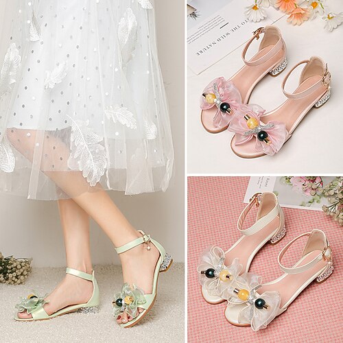 

Girls' Sandals Princess Shoes School Shoes PU Flower Girl Shoes Big Kids(7years ) Party Birthday Buckle Green White Pink Fall Summer