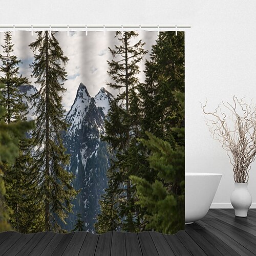 

Forest Landscape Print Four-piece Shower Curtain Hook Modern Polyester Machined Waterproof Bathroom