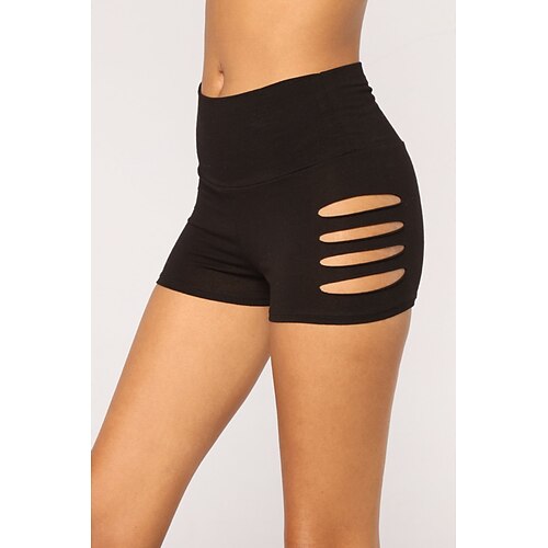 

Women's Shorts Wine Black Mid Waist Casual / Sporty Athleisure Weekend Yoga Cut Out Stretchy Short Tummy Control Plain S M L XL / Slim