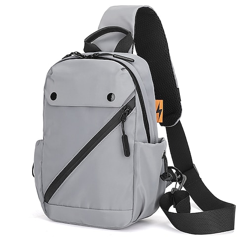 

Men's Sling Shoulder Bag Nylon Daily Zipper Solid Color Black Gray