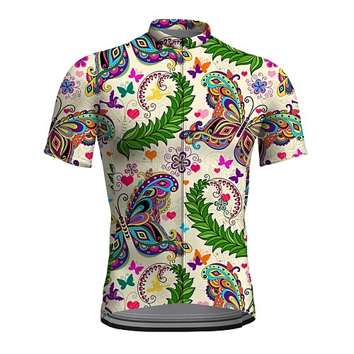 

21Grams Men's Cycling Jersey Short Sleeve Bike Top with 3 Rear Pockets Mountain Bike MTB Road Bike Cycling Breathable Quick Dry Moisture Wicking Reflective Strips Green Butterfly Polyester Spandex