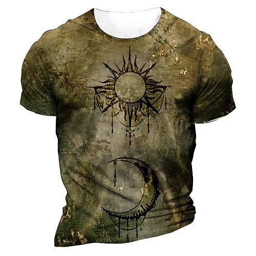 

Men's Unisex T shirt 3D Print Graphic Prints Moon Sun Crew Neck Street Daily Print Short Sleeve Tops Casual Retro Designer Big and Tall Brown