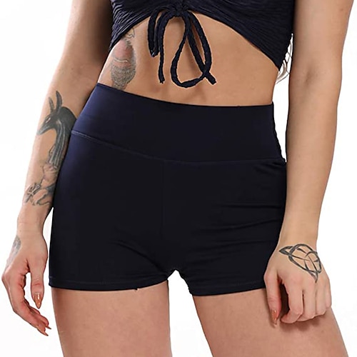 

Women's Shorts Wine Navy Blue Gray High Waist Casual / Sporty Athleisure Weekend Yoga Stretchy Short Tummy Control Plain S M L XL / Slim