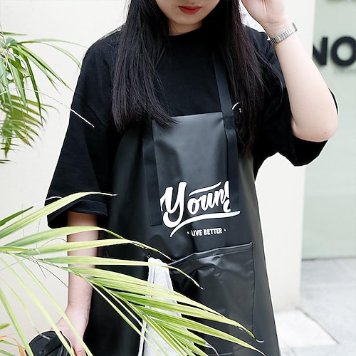 

Coffe Bar Apron Grey Waterproof for Women with Pocket Work Aprons Cross Back Heavy Duty Adjustable