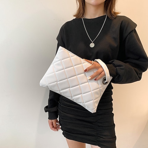 

Women's Top Handle Bag PU Leather Zipper Chain Plain Daily Date White Black Coffee