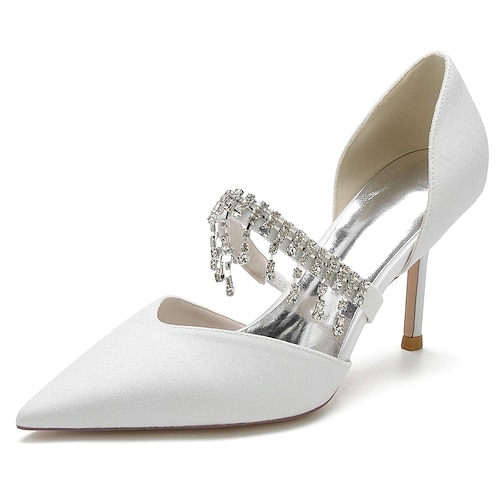 

Mulheres Sapatos De Casamento Sapatos de vestir Casamento Festa Sapatos de noiva Verão Pedrarias Salto Agulha Dedo Apontado Elegante Clássico Gliter Banda Elástica Cor Sólida Branco Prateado Champanhe