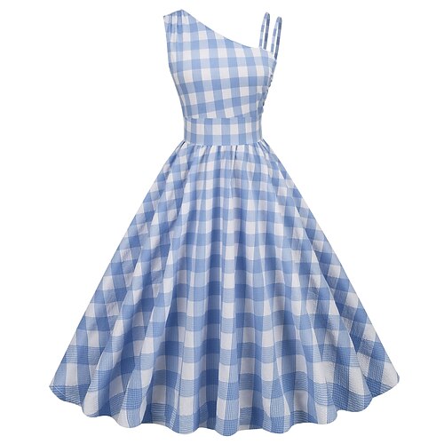 

Women's 1950s Audrey Hepburn Swing Dress 100% Cotton Flare Dress Retro Vintage Gingham Check Dailywear Tea Party Casual Daily Sleeveless Fit & Flare Dress Christmas