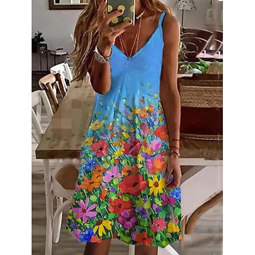 

Mulheres Azul Sem Manga Floral Imprimir Primavera Verão Decote V Clássico Festa Final de semana 2022 S M L XL XXL 3XL
