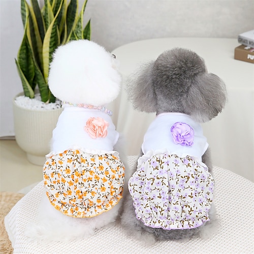 

Dog Cat Skirt Toile Flower Cute Sweet Dailywear Casual / Daily Dog Clothes Puppy Clothes Dog Outfits Soft Purple Orange Costume for Girl and Boy Dog Cotton XS S M L XL