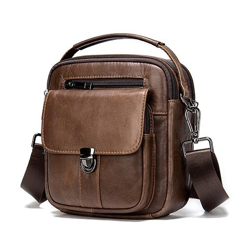 

Men's Messenger Bag Sling Bags Mobile Phone Bag Messenger Bag Crossbody Bag Nappa Leather Cowhide Zipper Daily Black Brown Coffee