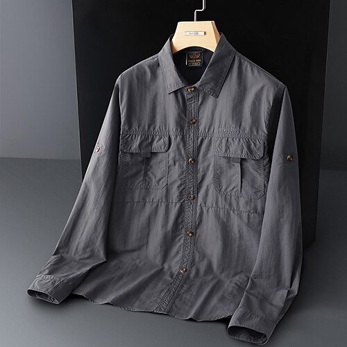 

Men's Hiking Shirt / Button Down Shirts Short Sleeve Square Neck Shirt Outdoor Multi-Pockets Breathable Quick Dry Lightweight Summer Chinlon Black Army Green Grey Hunting Fishing Climbing