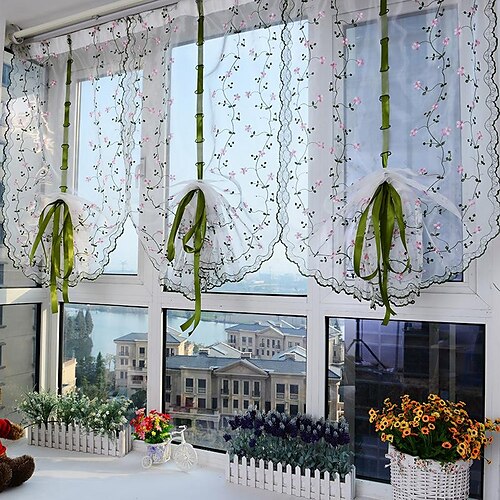 

1 Panel White Valance Tier Curtain Semi Sheer Curtain Coffee Curtain Rod Pocket Window Decor for Bar Living Room Bedroom Front