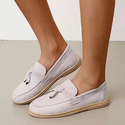 

Mulheres Slip-Ons Diário Verão Salto Plataforma Ponta Redonda Sintéticos Mocassim Cor Sólida Preto Branco Marron