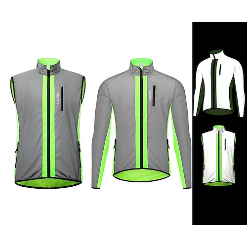 

WOSAWE Men's Cycling Jacket Cycling Vest Long Sleeve Road Bike Cycling Green Bike Vest / Gilet Jacket Jersey Windproof Breathable Reflective Strips Polyester Sports Solid Color Clothing Apparel