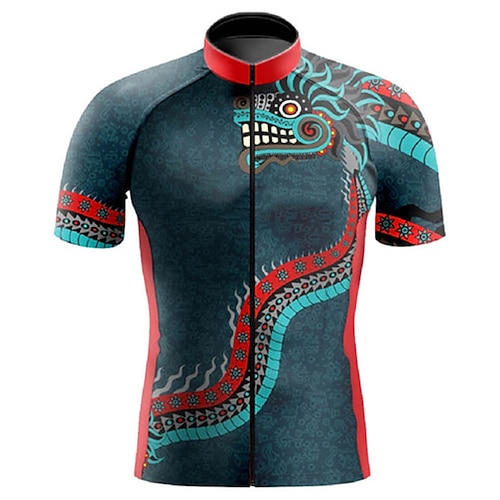 

21Grams Men's Cycling Jersey Short Sleeve Bike Top with 3 Rear Pockets Mountain Bike MTB Road Bike Cycling Breathable Quick Dry Moisture Wicking Reflective Strips Dark Green Dragon Polyester Spandex