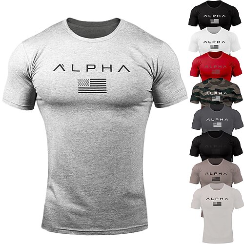 

Men's Workout Shirt Running Shirt Short Sleeve Top Athletic Athleisure Cotton Breathable Quick Dry Soft Fitness Jogging Training Sportswear Activewear Dark Grey Army Green Camouflage / Stretchy