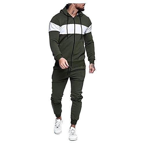 

Sweatshirt Top Pants Sets Sport Suit Tracksuit Mens Autumn Splicing Zipper Print (3XL,Army Green)