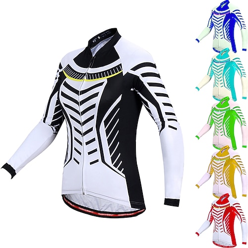 

21Grams Women's Cycling Jersey Long Sleeve Bike Top with 3 Rear Pockets Mountain Bike MTB Road Bike Cycling Breathable Quick Dry Moisture Wicking Reflective Strips Green Yellow Sky Blue Stripes