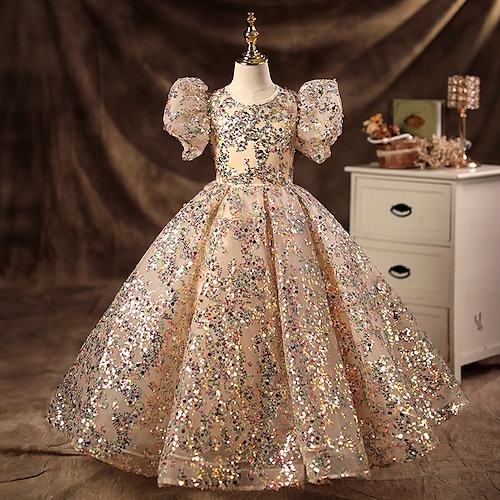 

Robe Fille Robe Trapèze Enfants Petit Paillette Occasion spéciale Paillettes Etincelant Chameau Coton Maxi Manche Courte Le style mignon Princesse Robes Eté Standard 3-10 ans