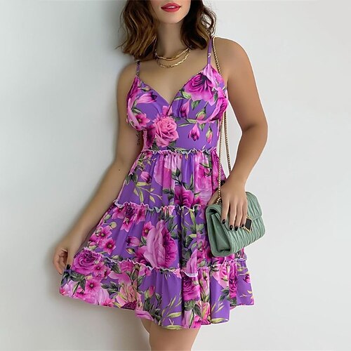 

Mujer Vestido informal Vestido de Columpio Vestido lencero Mini vestido Morado Sin Mangas Floral Volante Primavera Verano Escote en Pico Elegante Fin de semana 2023 S M L XL