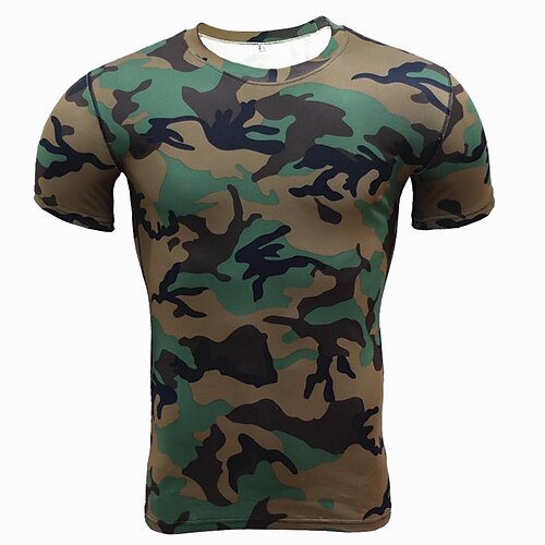 

Men's Hunting T-shirt Tee shirt Camo / Camouflage Short Sleeve Outdoor Summer Breathable Quick Dry Sweat wicking Shirt Cotton Camping / Hiking Hunting Military / Tactical Training Black And White