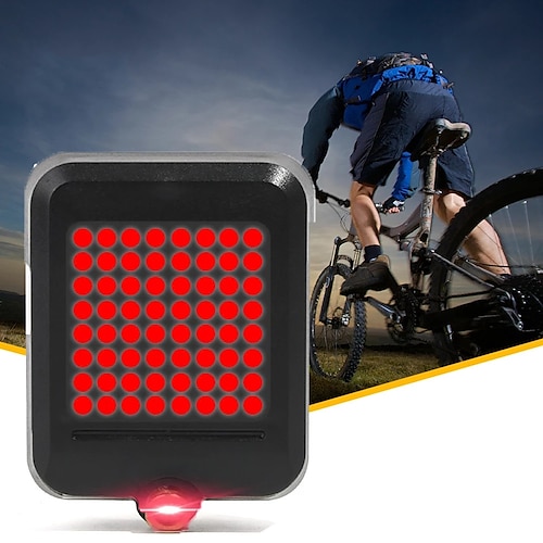 

USB Rechargeable Bike Tail Light Smart Bicycle Turn Signal Lights with 80 Lumens 64 LED Light Beads, Portable Brake Light Warning Light Fits on Any Road Bikes