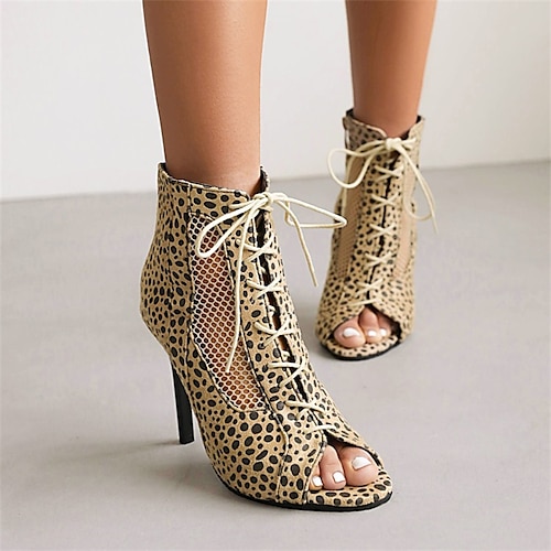 

Women's Boots Daily Sandals Boots Summer Boots Lace Up Boots Booties Ankle Boots Summer Stiletto Heel Peep Toe Minimalism PU Leather Lace-up Color Block Leopard Black Brown