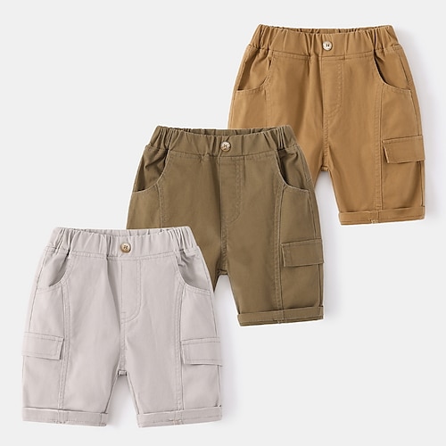 

Kids Boys Shorts Solid Colored Active Casual Cotton 2-8 Years Fall Army Green Khaki Light gray