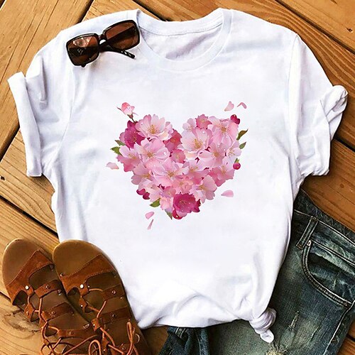 

Women's Plus Size Curve Tops T shirt Heart Print Short Sleeve Crewneck Streetwear Valentine's Day Daily Going out Polyester Spring Summer Purple Pink