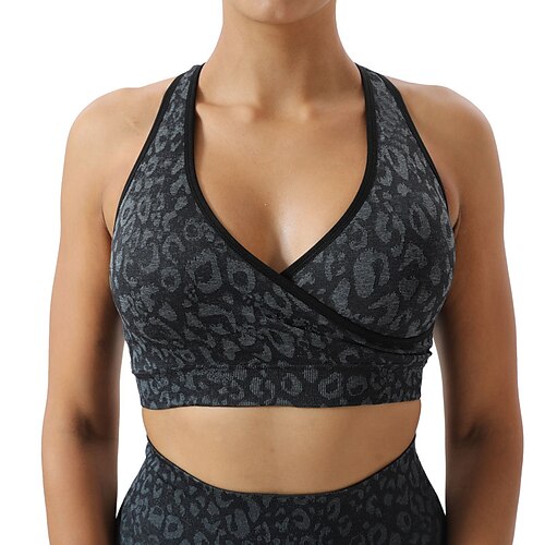 

Women's Sports Bra Medium Support Winter Open Back Cross Back Spot Black Blue Nylon Yoga Fitness Gym Workout Bra Top Sport Activewear Breathable Quick Dry Comfortable Stretchy Slim / Spandex