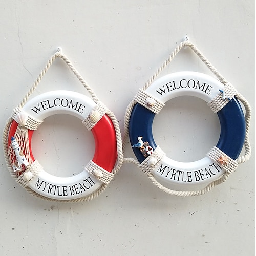 

Mediterranean Style Blue Red Wall Accent Marine Swimming Ring Wooden Life Buoy Window Wall Hanging Home Decor Home crafts