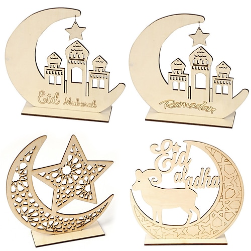 

Wooden handicrafts ornaments creative gulbang Eid al Fitr DIY moon sheep home decoration