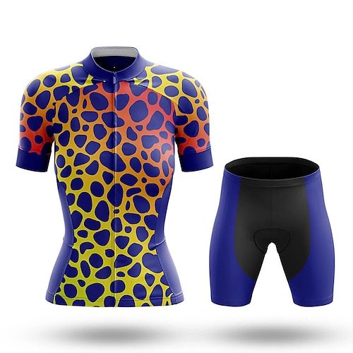 

Women's Cycling Jersey with Shorts Cycling Jersey Set Short Sleeve Mountain Bike MTB Road Bike Cycling Khaki Blue Yellow Leopard Bike Clothing Suit 3D Pad Breathable Quick Dry Moisture Wicking Back