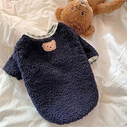 

1Pc Bear Embroidery Pet Clothes,Soft Fleece Plush Dog Shirt Pullover for Small Medium Puppy Cat Coats S/M/L/XL/XXL(XL,Blue)
