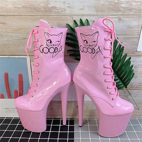 

Women's Boots Daily Beach Stripper Boots Lace Up Boots Booties Ankle Boots Pumps Round Toe Closed Toe PU Leather Zipper Solid Colored Rosy Pink