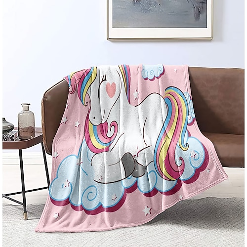 

Unicorn Pattern Flannel Blanket Throw for Couch Sofa Chair Bed Cozy Plush Warm Bedding Blanket Throw Blanket fit Office Camping
