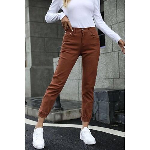 

Women's Joggers Chinos Brown White Black Mid Waist Fashion Casual Weekend Side Pockets Micro-elastic Ankle-Length Comfort Plain S M L XL XXL