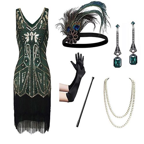 

The Great Gatsby 1920s Cocktail Dress Vintage Dress Flapper Dress Masquerade Flapper Headband Women's Sequins Tassel Fringe Costume Head Jewelry Vintage Necklace Vintage Cosplay Party Prom Sleeveless