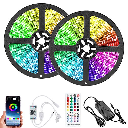 

Smart LED Strip Lights 32.8ft/10M 5050 RGB LED Strip TV Backlight RGB Bluetooth Music Sync 5M 10M 5050 SMD Color Changing with 40 Keys Controller for Bedroom Kitchen Home Decoration