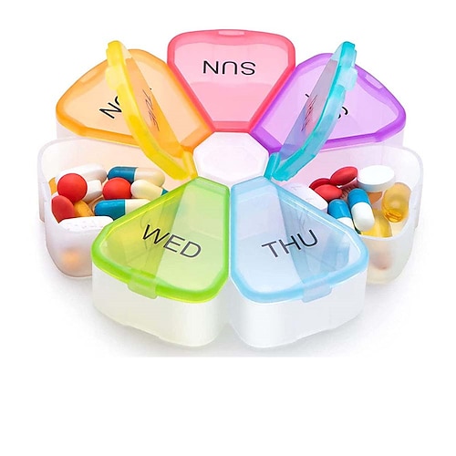 

7-compartment Plastic Round Rainbow Pill Box Plastic Multi-function Travel Pill Box