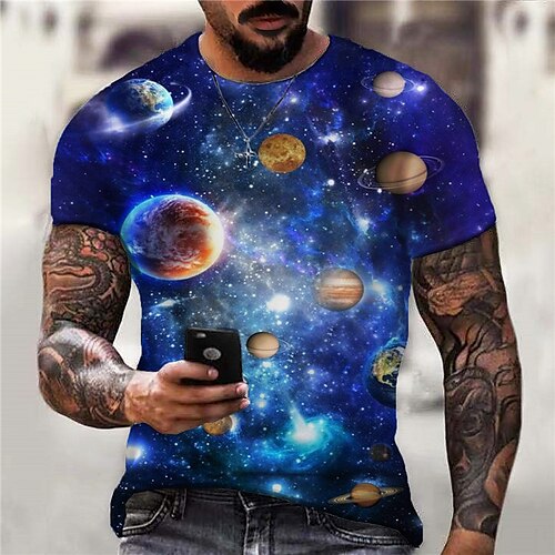 

Homme Unisexe T shirt Tee Galaxie Imprimés Photos Col Ras du Cou Bleu 3D effet Extérieur Plein Air Manches Courtes Imprimer Vêtement Tenue Sportif Design Casual Grand et grand / Eté / Eté