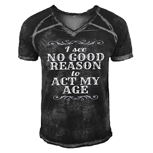 

Men's T shirt Tee Graphic Letter V Neck Black 3D Print Outdoor Casual Short Sleeve Print Clothing Apparel Fashion Classic Comfortable Big and Tall / Summer / Summer / Sports